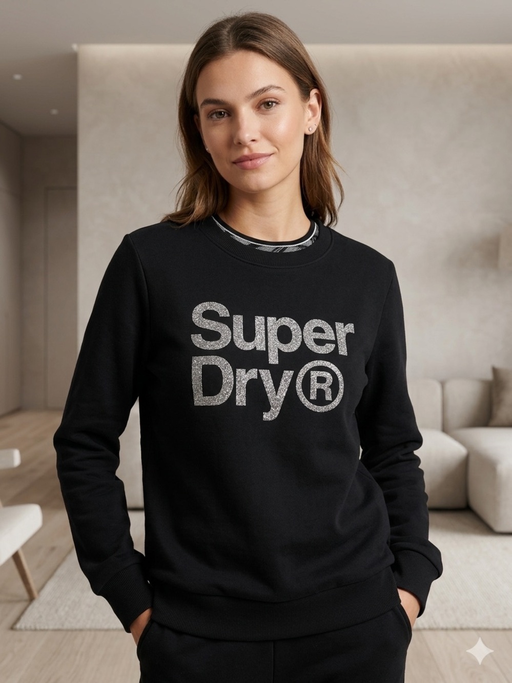 Superdry Black Crewneck Sweatshirt with Silver Logo